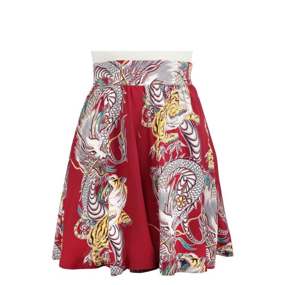 Trashy Diva Red and White Dragon A-Line Skirt
